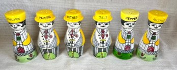 Vintage Set 6 Spice Shakers Anita Nylund Familjen Sweden - Jie Kermik Co 'The Pepperson Family'