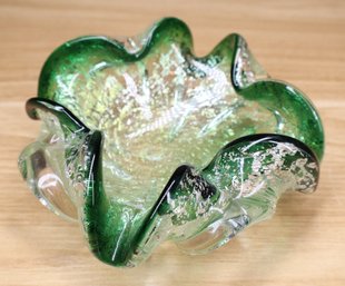 Green Murano Art Glass Ruffled Bowl / Ashtray