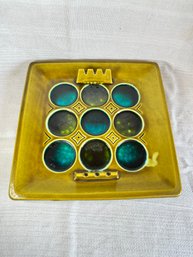 Large Vintage MCM Ceramic Ashtray Drink Holder Platter Blue Green