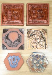 Lot Of (6) Art Pottery Embossed Ceramic Tiles Fonthill Castle Henry Chapman Mercer