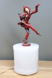 Art Deco Dancing Metal Harlequin Lady Alabaster Lamp