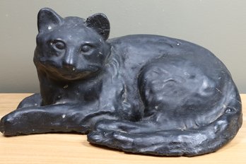 Heavy Vintage Black Cat Painted Concrete Sculpture