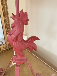RED METAL ROOSTER TABLE LAMP