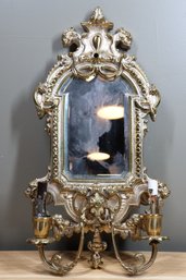 Antique Brass Wall Mirror / Sconce With 2 Sockets Regency Style