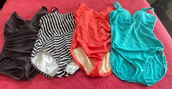 4 WOMENS  ONE PIECE SWIMSUITS LANDS END SIZE 16L