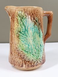 Antique Majolica Pitcher Leaf And Bark Design Rustic Home Decor