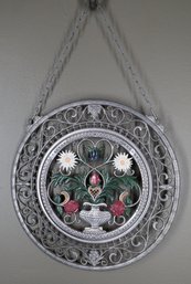 Wilhelm Diessen Schweizer Pewter Wall Hanging Decorative Plaque Flowers