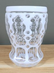 Small Vintage Cut Glass White And Clear Art Glass Drinking Glass Mid-century Modern