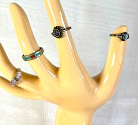 Lot 4 Vintage Sterling Silver & Gemstone & Turquoise Rings