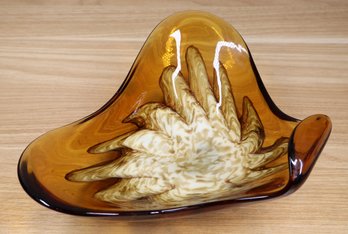 Murano Ochre Art Glass Bowl With Gold Flecks Swirl