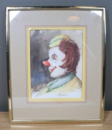 Vintage 1982 Framed Clown Watercolor Painting Signed R Sachan