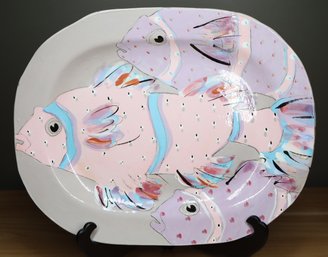 Signed Studio Art Pottery Glazed Ceramic Fish Platter