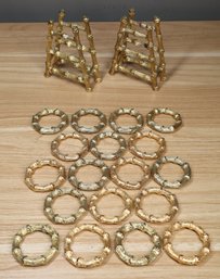 Set Of Napkin Holders And Rings Gold-tone Cast Metal