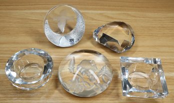 Lot Of (5) Crystal Paperweights Oleg Cassini Vandermark Mats Jonasson Frosted Art Glass