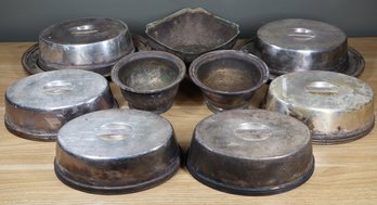 Set Of (11) Pieces Silver Soldered Tableware Plates, Covers, Bowls