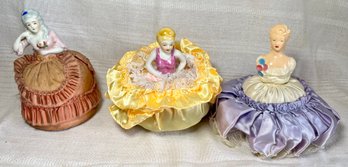 Victorian Antique Porcelain Ladies Dolls Pin Cushions