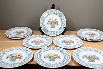 Complete Set (12) Of Villeroy & Boch Basket Dinner Plates