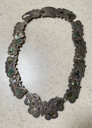 SIGNED TAXCO VINTAGE STERLING SILVER ABALONE INLAY NECKLACE JDF