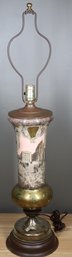 Bronze And Reverse-painted Glass Table Lamp