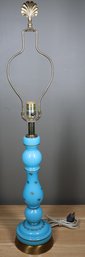 Blue Opaline Glass Table Lamp With Scallop Shell Finial