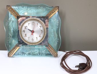 Vintage Etched Glass Electric Clock - Clock And Movements By Sessions