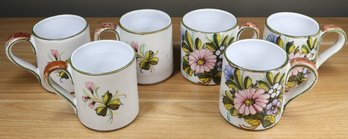 Set Of (6) Signed L. C. Da Castelli Italian Pottery Mugs