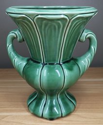 Green Glaze Double Handle Trophy Style Vase Art Deco Marked #247