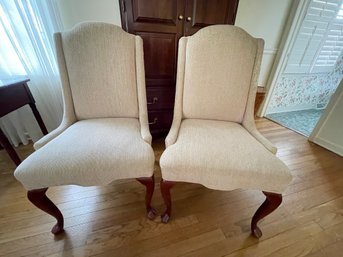 PAIR ARMLESS UPHOLSTERED CHAIRS
