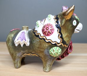 Vintage Handmade Hand-painted Ceramic Pucara Bull Figurine Torito De Pucara Peru