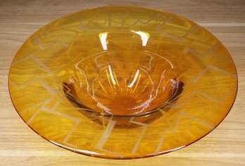 Bernard Katz Signed Studio Ochre Art Glass Bowl MCM Mid-Century Modern 1995