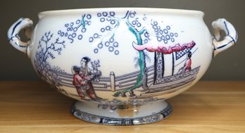 Antique Transferware Bates & Walker Tureen Asian Garden Scene English Porcelain Chinoiserie