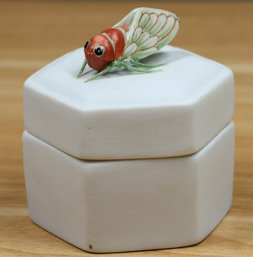 Vintage HomArt Ceramic Cicada Insect Trinket Box Limoges Box