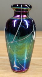 Cobalt Iridescent Art Glass Vase Blue Bud Vase Paperweight