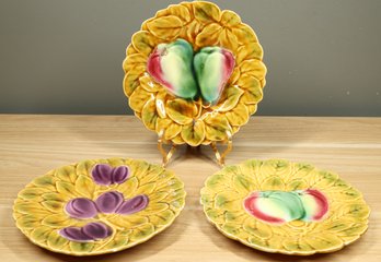 Set Of (3) Vintage French Country Provence Pear Apple Fruit Leaves Sarreguemines Portieux Vallerysthal Plates