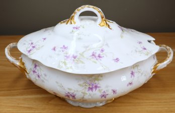 Theodore Haviland Limoges France Covered Tureen Purple Flowers