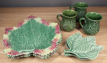 Set Of (7) Pieces Majolica Cabbage Ware Art Pottery