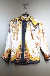 1990S Gianni Versace Silk Native American Buffalo Bill Shirt With Beading Size 40