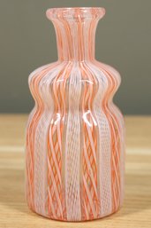 Small Vintage Murano Art Glass Bud Vase Zanfirico Latticino Aventurine Pink White & Clear