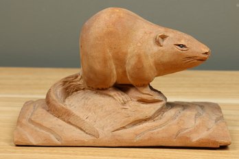 Vintage Hand-carved Wooden Nutria Figurine Statue