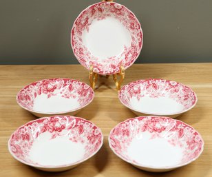 Set Of (5) Vintage Johnson Brothers Strawberry Fair Pink And White Berry Bowls England Fruit Bowls