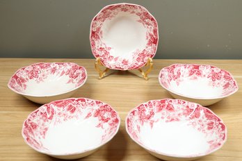 Set Of (5) Vintage Johnson Brothers Strawberry Fair Pink And White Desert Bowls England