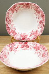 Set Of (2) Vintage Johnson Brothers Strawberry Fair Pink And White Serving Bowls England