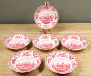 Set Of (6) Vintage Johnson Bros England Old Britain Castles Alnwick Castle Berry Bowls Fruit Bowls