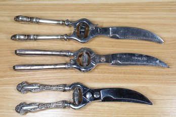 Lot- 3 Stainless Steel 925 Italian Concord Shear Webster Handle Poultry Shears