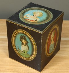 Vintage Hand-painted Decorative Steel Box With Portraits Of Women England