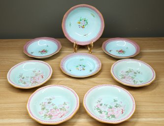 Set Of (8) Pieces Vintage Adams Calyx Ware Dessert Bowls And Bread Plate Hand Painted Floral China Set