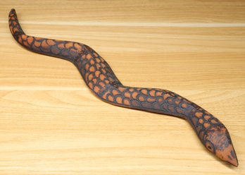 Vintage Handmade Wood Burning Sculpture Snake Pyrography Wooden Folk Art Tribal Decor