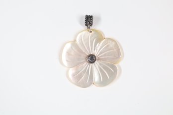 Sterling Silver 925 Mother Of Pearl Flower Necklace Pendant