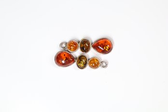 Pair Of Sterling Silver 925 Faux Amber Pendants