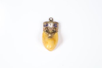 10k Yellow Gold Buck Deer Enamel Clock Tooth Pendant